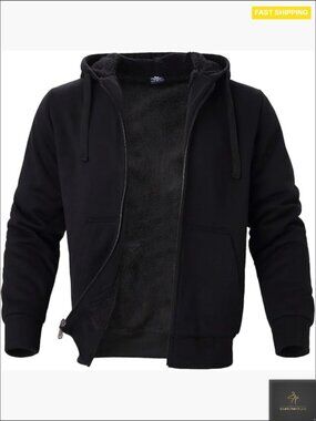Heavyweight Sherpa Lined Zip Up Hoodie Fleece Jacket Winter Warm Plus Size Men